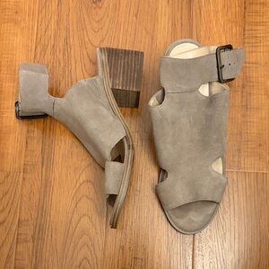 Sole Society Taupe Block Heel Leather Sandals, size 9